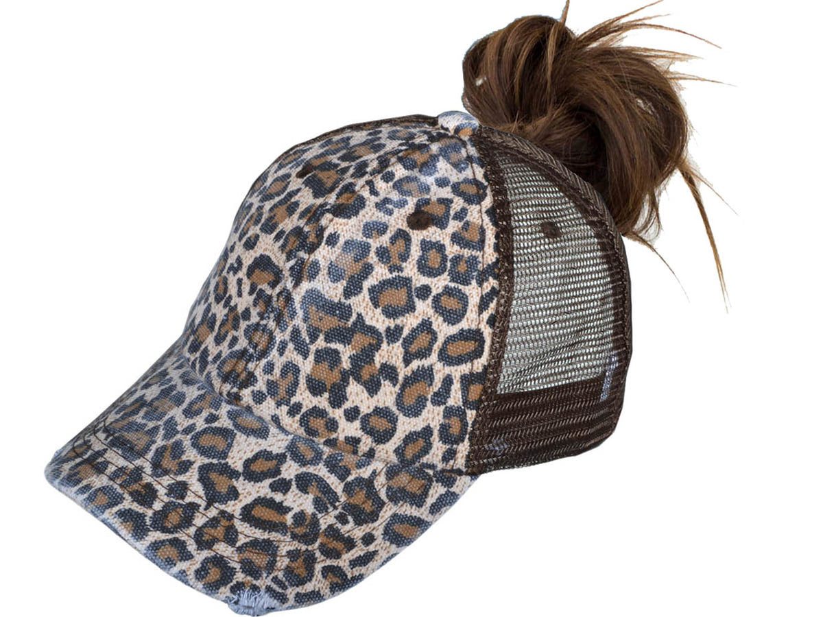 Bling Leopard Sequin Ponytail Chic Cap High Ponytail Hat- Leopard/Black | Your Heart main image 3