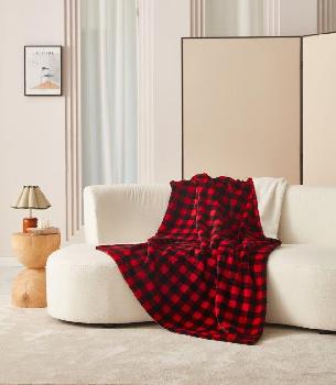 Red and Black Plaid Footed Throw