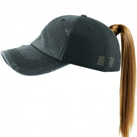 Ponytail Distressed Trucker Baseball Cap