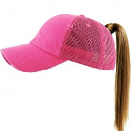 Ponytail Distressed Trucker Baseball Cap