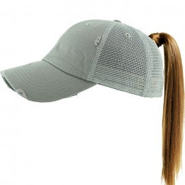 Ponytail Distressed Trucker Baseball Cap