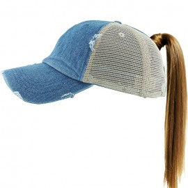 Ponytail Distressed Trucker Baseball Cap