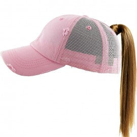 Ponytail Distressed Trucker Baseball Cap
