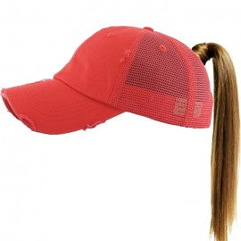 Ponytail Distressed Trucker Baseball Cap