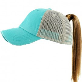Ponytail Distressed Trucker Baseball Cap