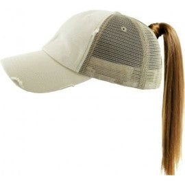 Ponytail Distressed Trucker Baseball Cap