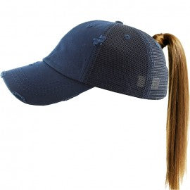 Ponytail Distressed Trucker Baseball Cap
