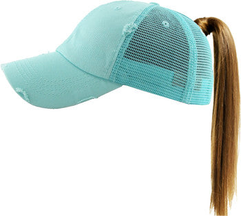 Ponytail Distressed Trucker Baseball Cap
