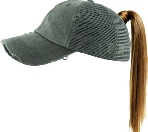 Ponytail Distressed Trucker Baseball Cap