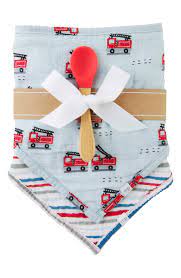 Firetruck Muslin Bib & Spoon