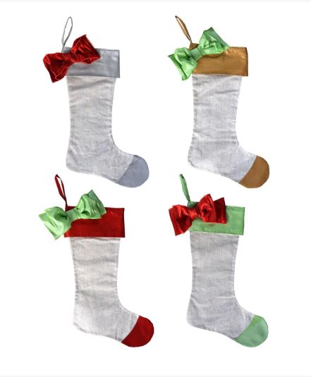 Metallic Bow Linen Stocking