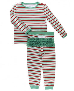 Girl's Peppermint Stripe Ruffled Pajama Set