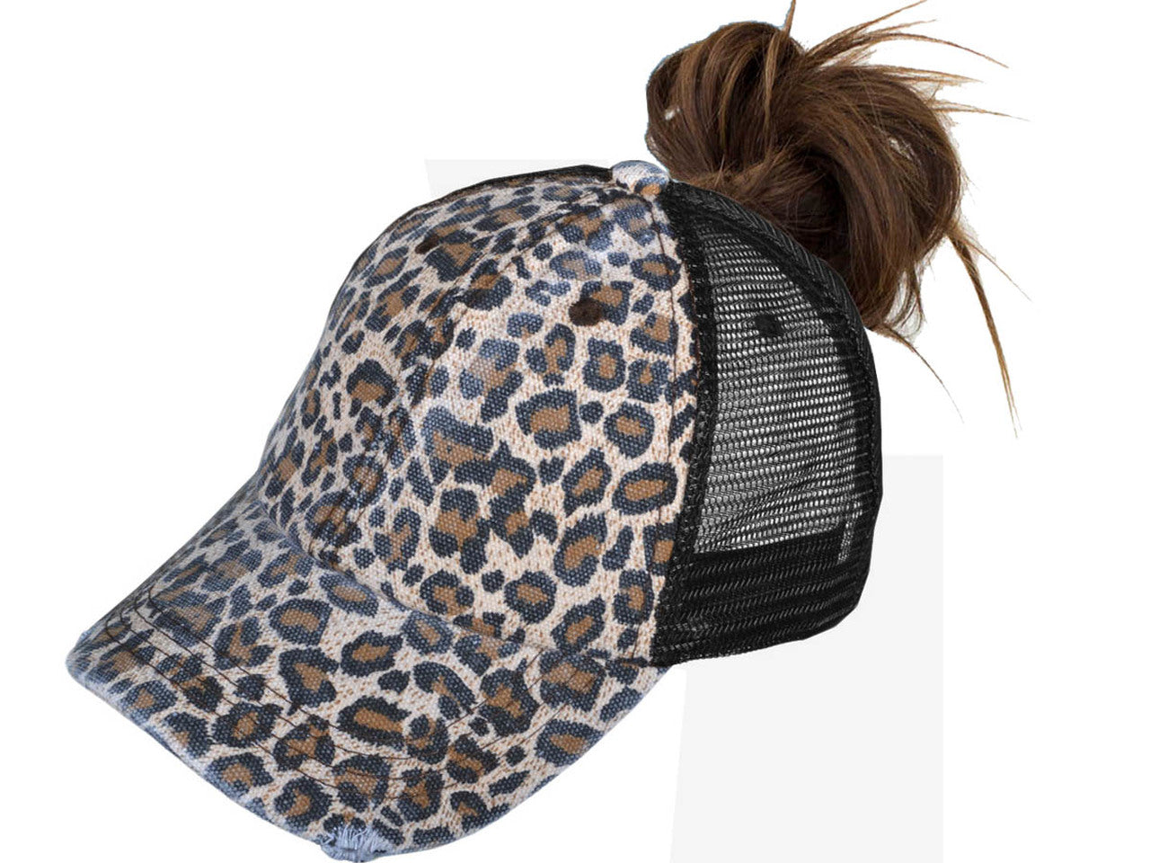 Leopard Pony Tail Trucker Hat