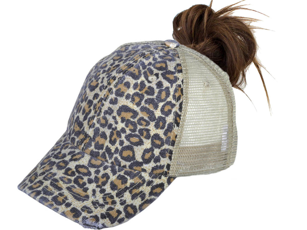 Leopard Pony Tail Trucker Hat