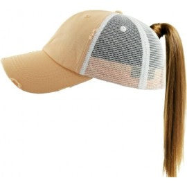 Ponytail Distressed Trucker Baseball Cap