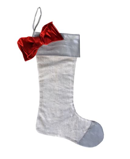 Metallic Bow Linen Stocking
